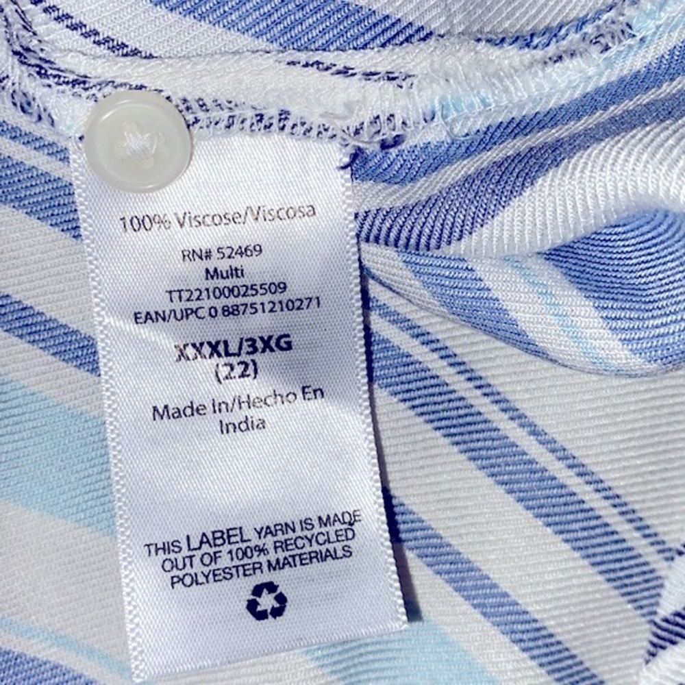 Time and Tru blue & white striped button down shirt size 3X - Picture 5 of 6